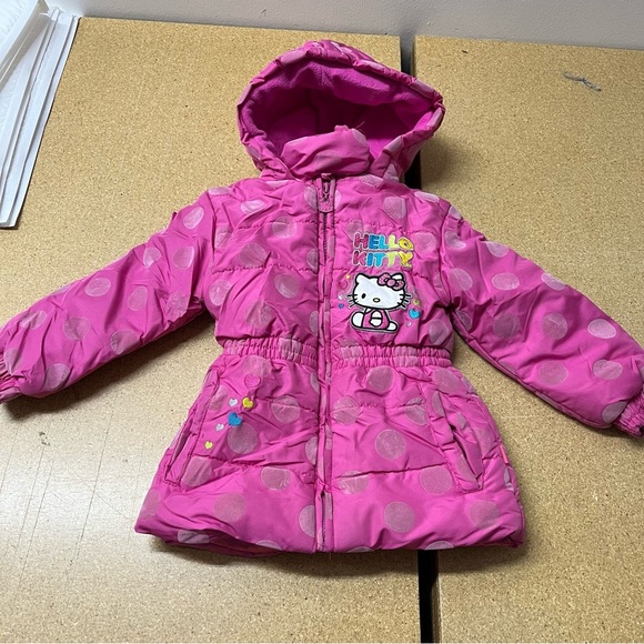 Hello Kitty Pink Kids Puffer Hooded Jacket size 4 - Picture 2 of 5